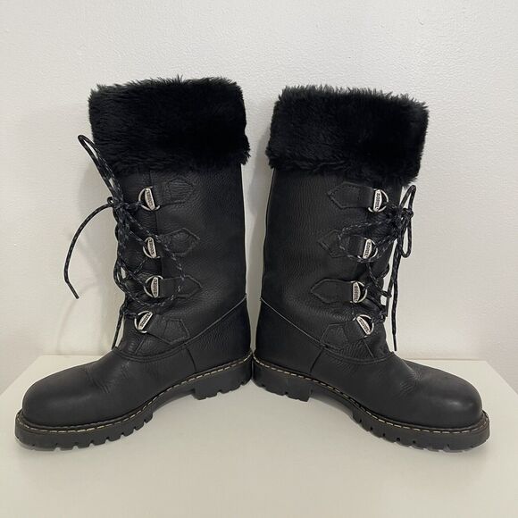 Sorel Leather Faux Fur Winter Boots Size 6 Black Outdoor Snow Apres Ski - Picture 3 of 11
